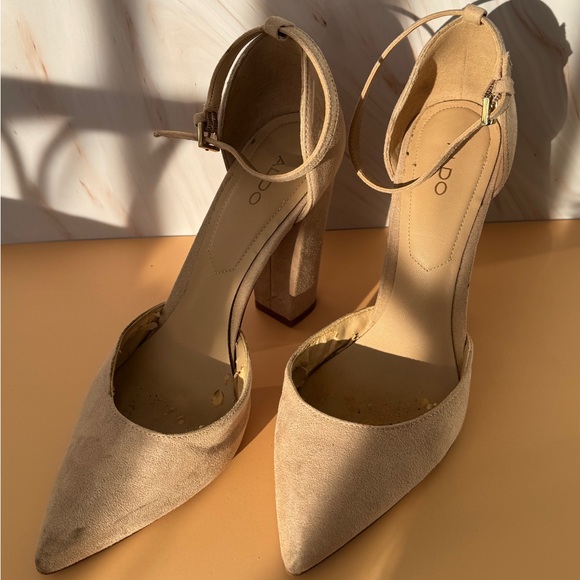 Aldo Beige Ankle Strap Heels Women’s Size 7.5 - Picture 3 of 8